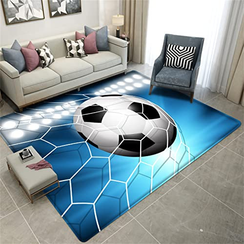 Sportlicher 3D Teppich Für Wohnzimmer Sport Fußball Kinderteppich Grün Fußballplatz Doodle Loch In Der Wand Fußball Junge Teenager Schlafzimmer Küche Flur Teppich Fußmatte (Farbe 5,160x200 cm)