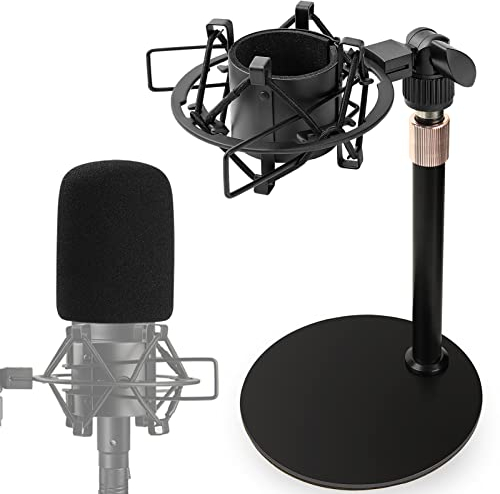 Rigych AT2020 Support de Microphone, Réglable Pied de Micro Support Avec Suspension Antichoc, Filtre Anti-pop, Base Lestée en Métal, pour Micro Audio Technica AT2020 AT2020USB AT2020USB + AT2035