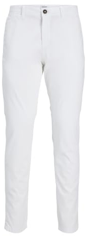 JACK & JONES Men's Chino Trousers Stretch Pants Tapered Cut Slim Fit Style JPSTMARCO JJBOWIE, Colours:White, Pant Size:33W / 32L, Leg Length:L32