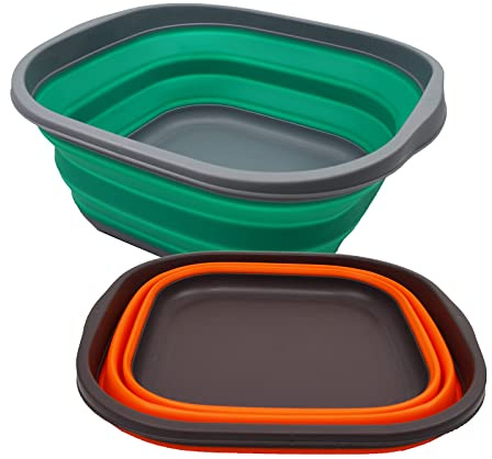 SAMMART 10L Collapsible Tub - Foldable Dish Tub - Portable Washing Basin - Space Saving Plastic Washtub (Bluish-Green + Orange)