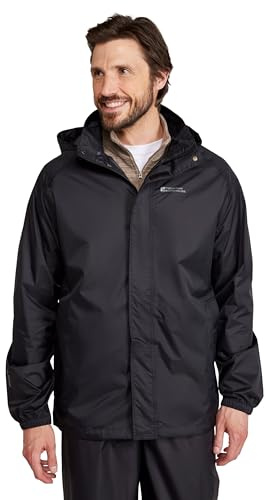 Mountain Warehouse Pakka Mens Waterproof Packable Jacket - IsoDry, Lightweight & Breathable Raincoat with Taped Seams & Packaway Bag - Spring Summer & Travel Black 3XL