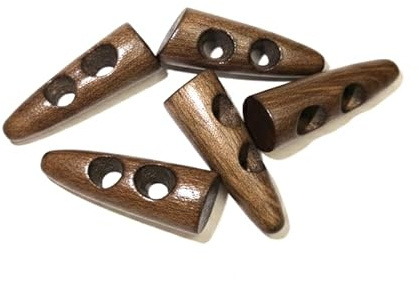 12 Stück Knebelknöpfe kaffeebraun 30mm 2 Löcher Keilform längliche Knöpfe Keilknöpfe zum annähen nähen basteln - Jackenknöpfe Mantelknöpfe