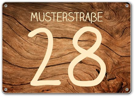 banjado® Hausnummernschild personalisierbar Motiv Trockenes Holz - Hausschild personalisiert Draußen mit Straßennamen möglich - Hausnummernschild Edelstahl versch. Motive - inkl. Montagematerial