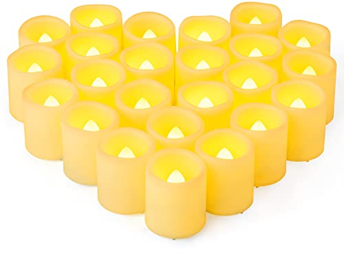 Yakpo Lot de 24 3,8 cm x 4,6 cm bougies chauffe-plat sans flamme vacillantes à piles, bougies votives LED longue durée, bougies électriques en vrac pour décorations de mariage, d'Halloween et de Noël