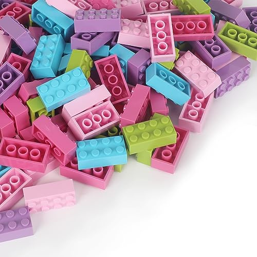 ekuzi Mattoni da costruzione 121 pezzi 2x4 multicolore, mattoni classici compatibili con Lego Classic, STEM Creative Building Block Giocattoli per bambini (rosa/blu/viola/verde/rosa rosso)