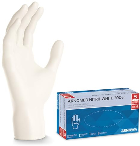 200x ARNOMED® Einweghandschuhe Weiß, Nitril Handschuhe, Einmalhandschuhe S | Nitrilhandschuhe Einweg puderfrei, Gummihandschuhe Einweg, Schutzhandschuhe, Handschuhe Nitril latexfrei, Putzhandschuhe