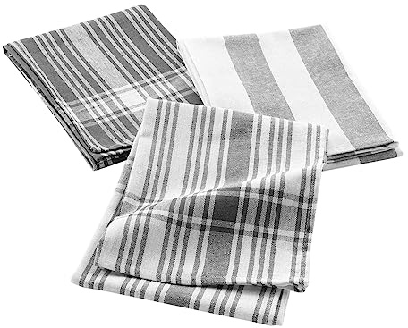 Douceur d'Intérieur Bayado 3 Geschirrtücher (50 x 70 cm), Anthrazit, gewebte Baumwolle