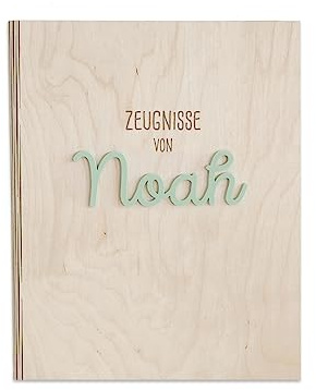 Personalisierte Zeugnismappe aus Birkenholz mit Acryl Namen - Individuelles Geschenk zur Einschulung - DIN A4 - Zeugnisringbuch Mädchen & Jungen - hellomini (Clean mint)
