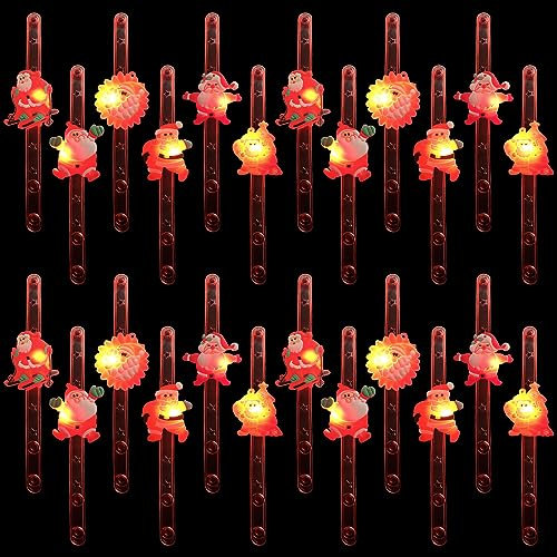 TSLBW 24 Pulseras LED Intermitentes de Navidad - Juguete de Fiesta - Bolsa de Relleno para Niños - Favores (Estilo Aleatorio), Plástico