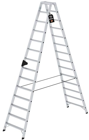 PROREGAL Stufen-Stehleiter | beidseitig begehbar | 2x14 Stufen | Leiter, Teleskopleiter, Trittleiter, Bockleiter, Sprossen-Doppelleiter