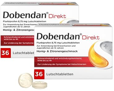 Doppelpack DOBENDAN Direkt Lutschtabletten bei starken Halsschmerzen & Schluckbeschwerden 2 x 36 Stück