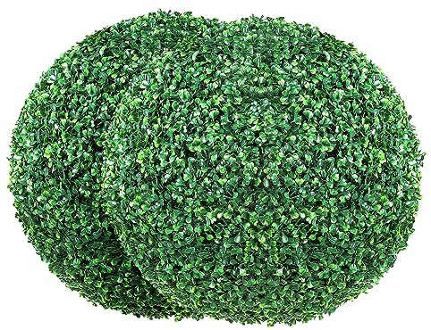 VEVOR 2X Buchsbaumkugel Künstlich Ø50,8cm Garten Deko Buchsbaum Kugel künstlich Buchskugel Kunstpflanze aus PE, Holz, PP inkl. 2 STK. Dekorative LED-Leuchten und 10 STK. Ersatzblätter