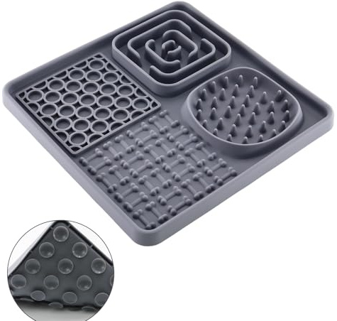 alwaiiz Tapis de Lechage Chien, Tapis de Lechage pour Chien Ventouse, Convient pour les Collations pour Chiens et les Aliments pour Chats, Promouvoir la Santé Dentaire(sans BPA, Silicone, Gris) (Gray)