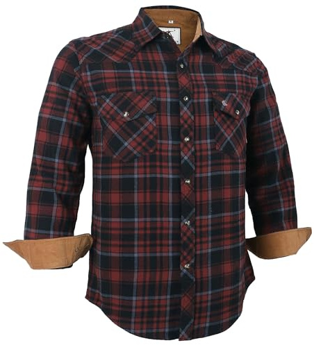 Dctop Chemise Flanelle Homme à Manches Longues, Style bûcheron à Carreaux, Boutons Pression, en Coton avec Poche, Coupe régulière décontractée(Roussi/Marron/Noir 6# L)