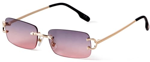 Laurinny Herren Rahmenlose Sonnenbrille Rechteckig Randlos Retro Metall