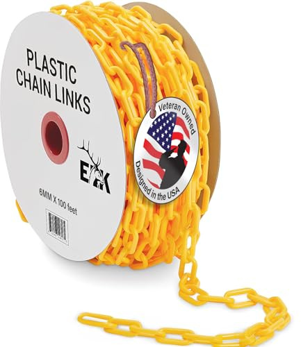 ELK Weatherproof Yellow Plastic Safety Barrier Chain Link - 100 ft Roll - Plastic Chain Links for Events, Crowd Control, Construction & More - Chain Safety Barriers