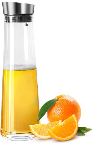 Hisdricus Jarra agua cristal, 1 litro, jarra cristal con tapa ideal para bebidas frías y calientes, fáciles de limpiar para té, café, jugo