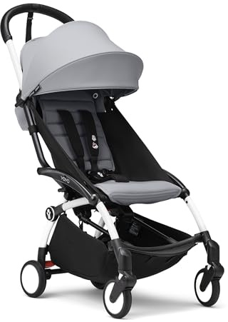 Stokke YOYO3 Kinderwagen ab 6 Monaten - Inklusive weißem Rahmen / Stone Sitzkissen + Verdeck - Blitzschnell ein- und ausklappbar - Leicht & kompakt - Handgepäck-kompatibel