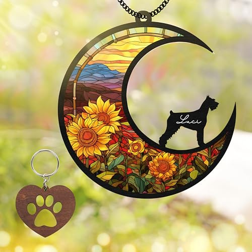 6'' Giant Schnauzers Dog Memorial Suncatcher Custom Name Dog Breed Pet Ornament Window Car Hanging Sympathy Gift for Loss of Pet Dog Bereavement Remembrance Gift for Dog Lovers SCD-B12-6-04