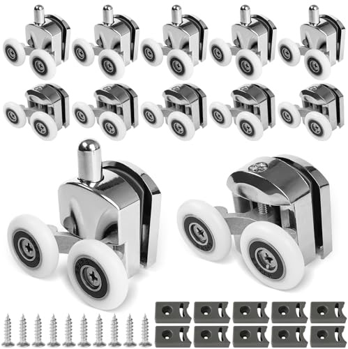 10 Pcs Zinc Alloy Shower Door Wheels - 23mm Curved Rollers with Anti-Collision Block and Screws for Bathroom Glass Doors
