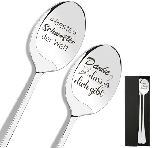 Schwester Geschenk,Geschenk Schwester,Geschenke für Schwester,Schwester Geschenk Geburtstag,Beste Schwester Geschenke,Schwester Weihnachts,2 Stück Gravur Kaffeelöffel