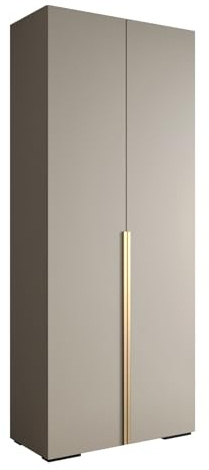 MEBLE KRYSPOL Inova 1 Moderner Schrank mit Regalen und Stange - Aufbewahrungsschrank für Schlafzimmer, Wohnzimmer - 236,7x100x47 cm - KGoldpusfarbe Kaschmir - Frontfarbe Kaschmir - Grifffarbe Gold
