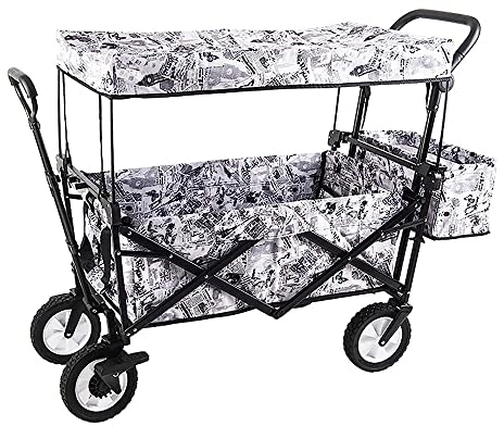 CCYENG Wäschewagen Handwagen, Zusammenklappbarer Gartenwagen, Schwerlastwagen Mit Überdachung, Multifunktions-Einkaufswagen Für Outdoor-Camping-Strandwagen Mit 4 Räder