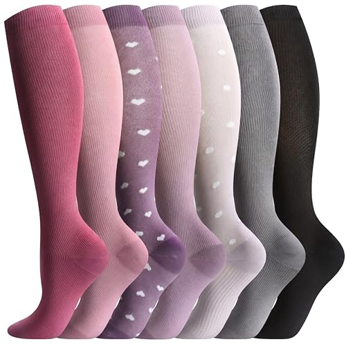 Odtmger Kompressionsstrümpfe (7 Paar) für Damen und Herren, Durchblutung, 20-30 mmhg. Die hohen Socken sind die beste Unterstützung für Laufen, Radfahren, Schwarz, Größe
