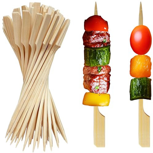 XMZY 200 PCS 4.7 Inch Mini Small Bamboo Skewers for Appetizers, Short Wooden Paddle Toothpicks for Fruit Kabobs, Sandwich Food Picks, Flat Wood Sticks for Charcuterie