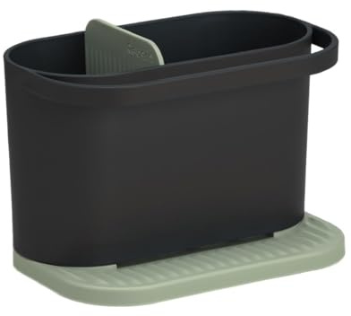 ReBorn Recycled Kitchen Sink Tidy Made in UK - Sage Green & Charcoal Grey | Two compartments, integrated dishcloth rail, ribbed sloping base drains fast, wipe clean, made from 100% recycled plastic