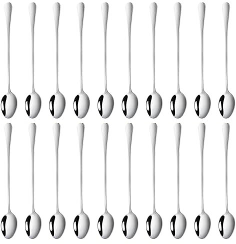 Latte Macchiato Löffel Set, 20 Stück Löffel, Dessertlöffel, Lange Löffel 19.3 cm, Latte Macchiato Löffel für Cocktail Kaffee Tee Milchshake Eisbecher Dessert(Silber)