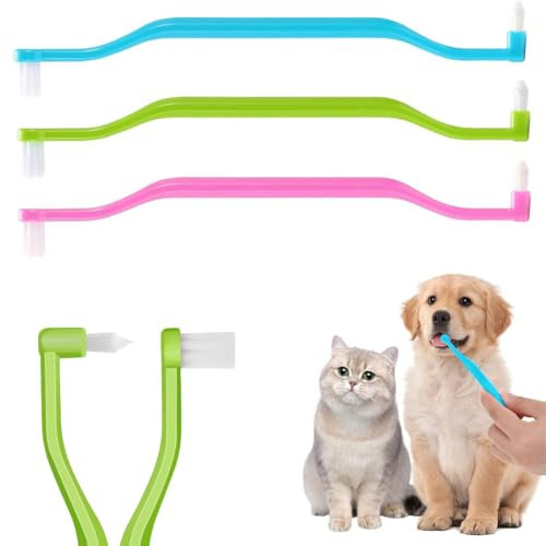 JEYORZY 3 Stück Katzenzahnbürsten, hundezahnbürste, zahnpflege katzen, Doppelseitig Katzenzahnreinigungsbürste mit Mikrobürstenkopf und gebogenem Griff Tiefenreinigung für Katzenzahnpflege Zubehör