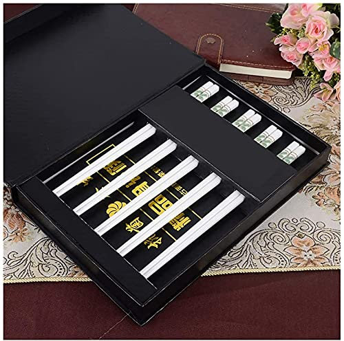 Set regalo di bacchette giapponesi riutilizzabili in metallo, con custodia regalo, bacchette in porcellana cinese cinese Bone China, antiscivolo, lavabili in lavastoviglie, per uso familiare (bianco,