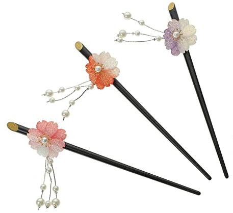 Didiseaon 3piezas Horquilla de Perla Vintage con Flor de Cerezo Accesorio para Peinado Chino Palillos Cabello para Mujeres para Bodas y Fiestas