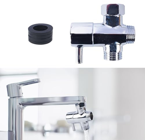 Minnhua 3 Wege Ventil Messing, Absperrventil 1/2 Zoll mit 3 Unterlegscheiben, Chrom Poliert Duschschlauch Adapter, Umschaltventil Dusche für Toiletten, Badezimmer, Küche (Silber)
