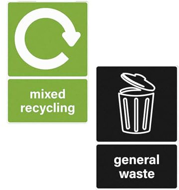 Recycling Stickers for Bins, 12×16cm Waste Decals, Waterproof General Waste Decals, Removable Mixed Recycling Signs for Kitchen, Home, Office, Restaurant