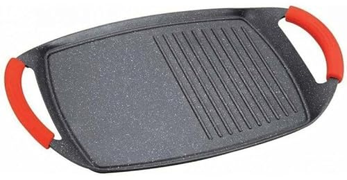 ROYALTY LINE, 47 cm Aluminium Cast Iron Griddle, Greblon Marble Non-Stick Coating, Compatible with Gas, Electric, Ceramic, Halogen, Induction, Oven, Marble, 47 cm, Grey