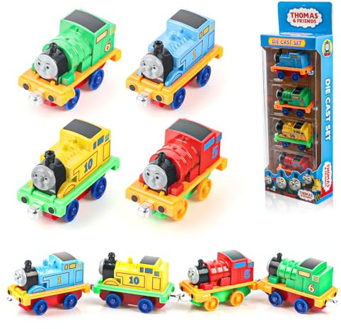 TIVUNORON 4Pcs Trenino Giocattolo per Bambini, Set Magnetico Di Giocattoli Per Treni, Giocattoli Modello di Trenino, Tho-mas e Gli Amici Treno Giocattolo in Lega, Regali di Compleanno per Bambini