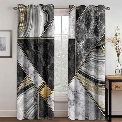 Rptidmv Vorhänge mit Ösen Marmormuster Vorhang Blickdicht Verdunklungsvorhänge Thermovorhang Schallschutz - Wohnzimmer Schlafzimmer Büro Deko Garten 2er Set -140 x 245 cm (B x H)