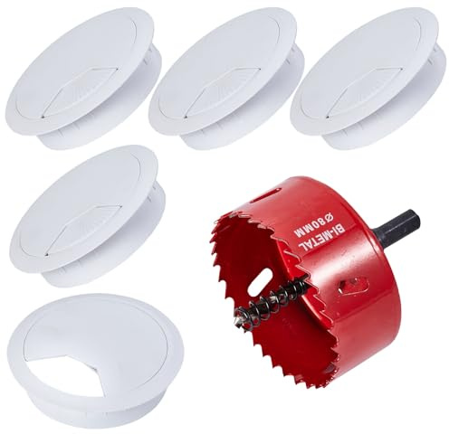 Kabelgenomföring skrivbord kabelgenomföring vit hålsåg 80 mm (white80 mm 5 st holesaw)