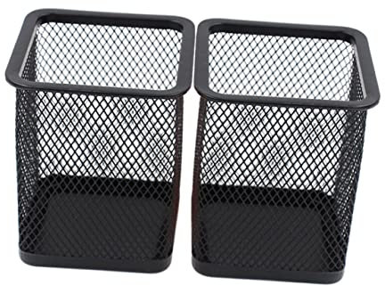 SEWACC 2pcs Square Metal Mesh Pencil Holder Pen Pot Pencil Container for Stationery Office Supplies Creative Design for Desk Use