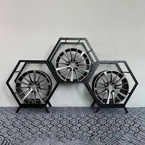 CMYUN Reifenregal DIY Reifenfelgenständer mit Sockel Und Beschlägen, Garagendekoration, Radnabenständer, Autorad-Lagerregale, für Die Werkstatt(3 Frames+2 Bases)