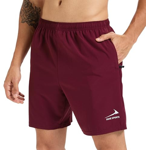 Pantalones Cortos para Correr de Secado rápido de 7 Pulgadas para Hombre Pantalones Cortos para Deportes al Aire Libre con Bolsillos con Cremallera Burdeos XL