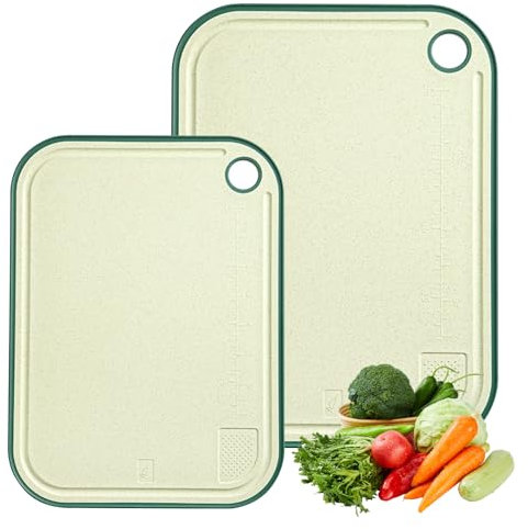 Set of 2 Chopping Boards Wheat Straw Kitchen Board Dishwasher Safe Chopping Boards with 2 Sizes (38 x 28 cm + 32 x 23.5 cm) Sustainable Cutting Mat