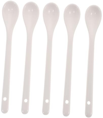 Mikinona 5pezzi Cucchiaio Da Zuppa in Manico Lungo Da Cucina Per Zuppa e Porridge Bianco Realizzato in Materiale Di Robusto e Durevole