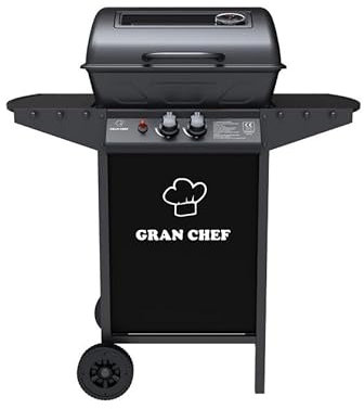 Avilia Barbecue a Gas 2 Fuochi John – BBQ da Esterno in Acciaio Nero Opaco con Griglia Inox, Termometro, Cappa, Ruote e Accensione Piezoelettrica, Barbecue a Gas Esterno Compatto