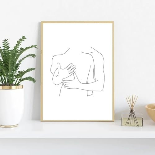 GKUVBF Paar Kuss Liebe Linie Zeichnen Wandkunst Poster Romantisches Schlafzimmer Leinwand Gemälde Abstrakter minimalistischer Druck Bilder Raumdekoration 40 x 60 cm (15,7 x 23,6 Zoll) Kein Rahmen