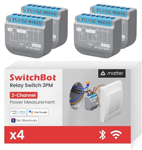 SwitchBot Wlan Schalter 2PM kompatibel mit Alexa/Apple Home/Google Home, Leistungsmessendes Relaisschaltmodul mit integriertem Bluetooth Repeater und Trockenkontakt, Wi-Fi 2,4GHz(Schalter 2),16A,2Pack