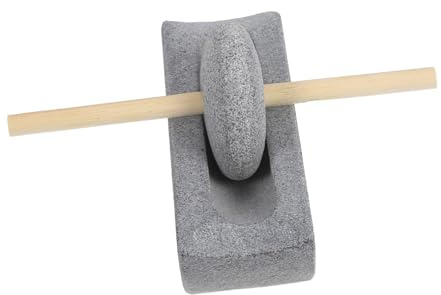 CATIEBYE Molinillo de Piedra Tradicional Amoladora Manual Auténtica Mango de Madera para Especias y Té Adecuado para Uso en Cocina y Hogar