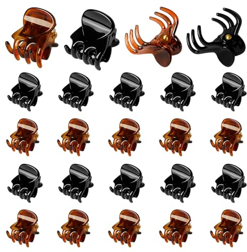 YISCOKO Lot de 24 petites pinces à cheveux antidérapantes pour femmes et filles avec étui de rangement, noir et marron